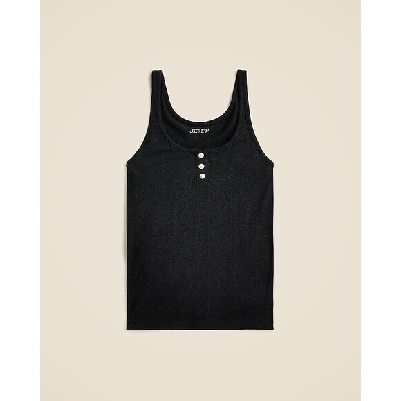 J.Crew Henley tank top in stretch linen blend Black NWT Size S Small - Picture 1 of 8